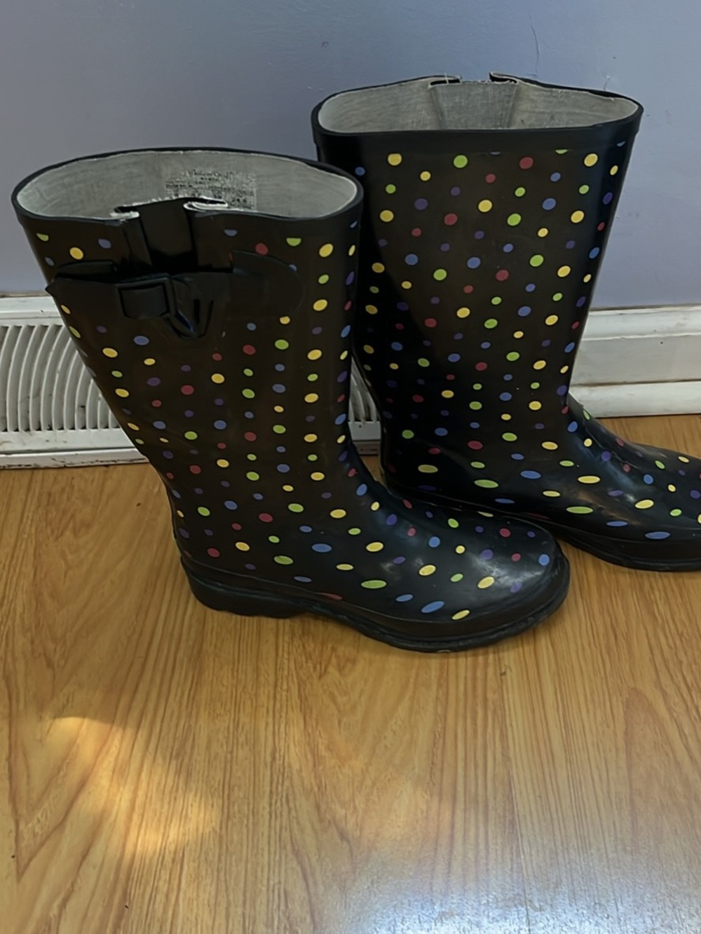 Women’s size 8 Rain Boots with Multicolor Polka Dots